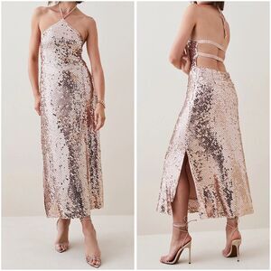 Karen Millen Rose Gold Sequin Midi Dress